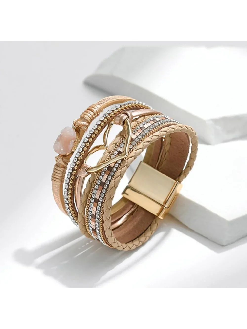 Boho Western Leather Wrap Bracelet for Women, Layered Cuff Jewelry Accessory